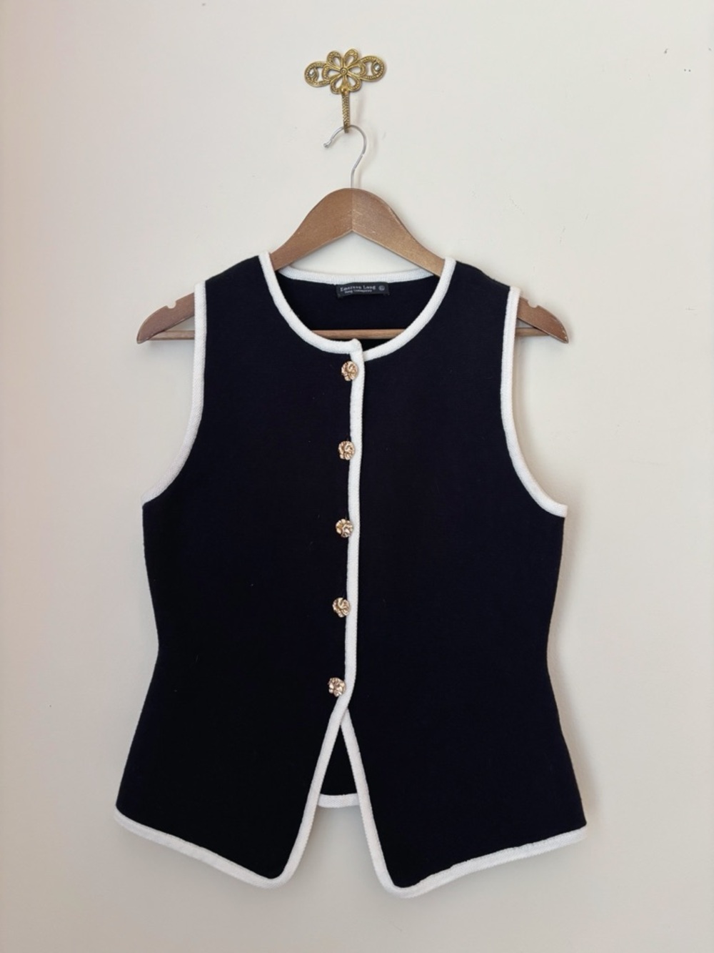 Emerson Lang Black White Knit Button Front Vest XL Minimalist Luxury